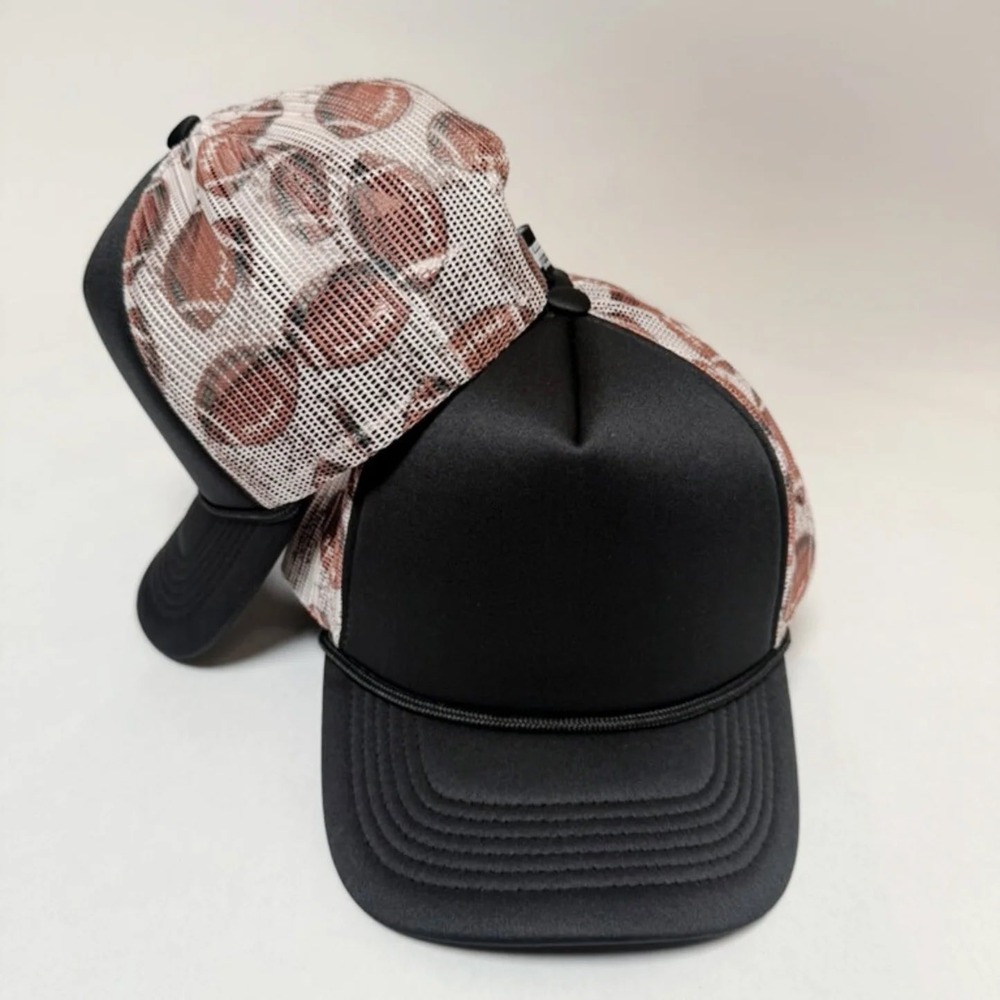 Football Print Mesh Trucker Hat Black Foam Snapback Cap Rope Accent Accessory
